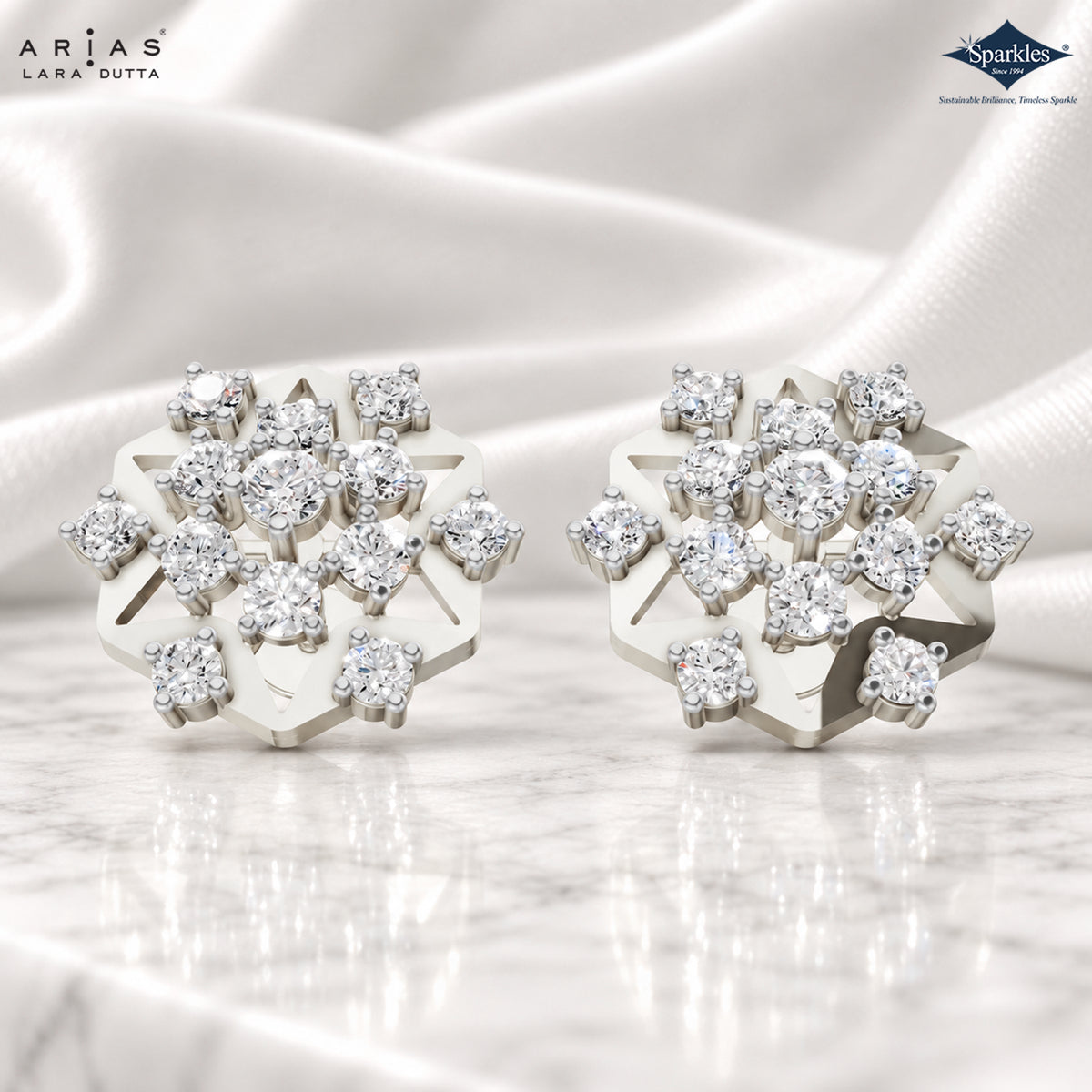 Arias by Lara Celestial Geometric Diamond Cluster Stud Earrings
