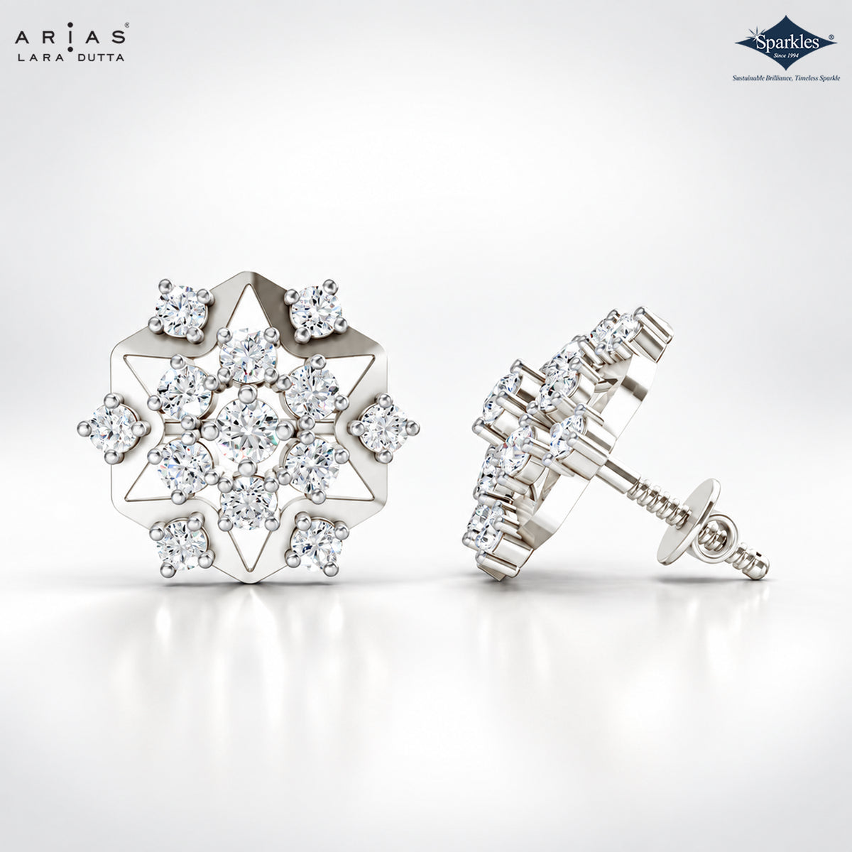 Arias by Lara Celestial Geometric Diamond Cluster Stud Earrings