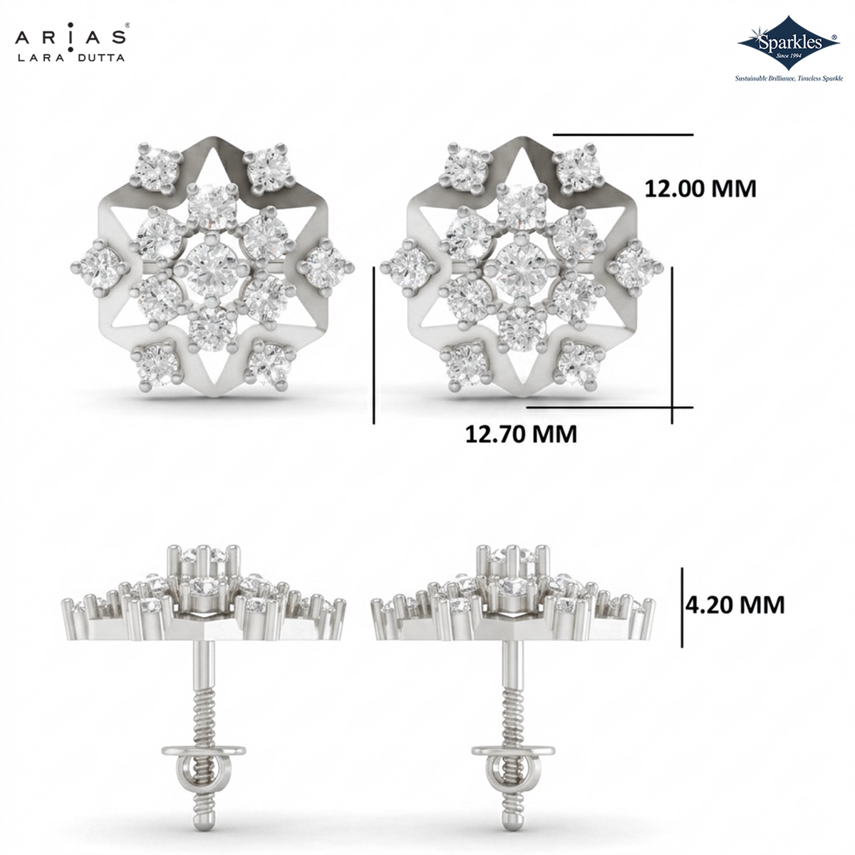 Arias by Lara Celestial Geometric Diamond Cluster Stud Earrings