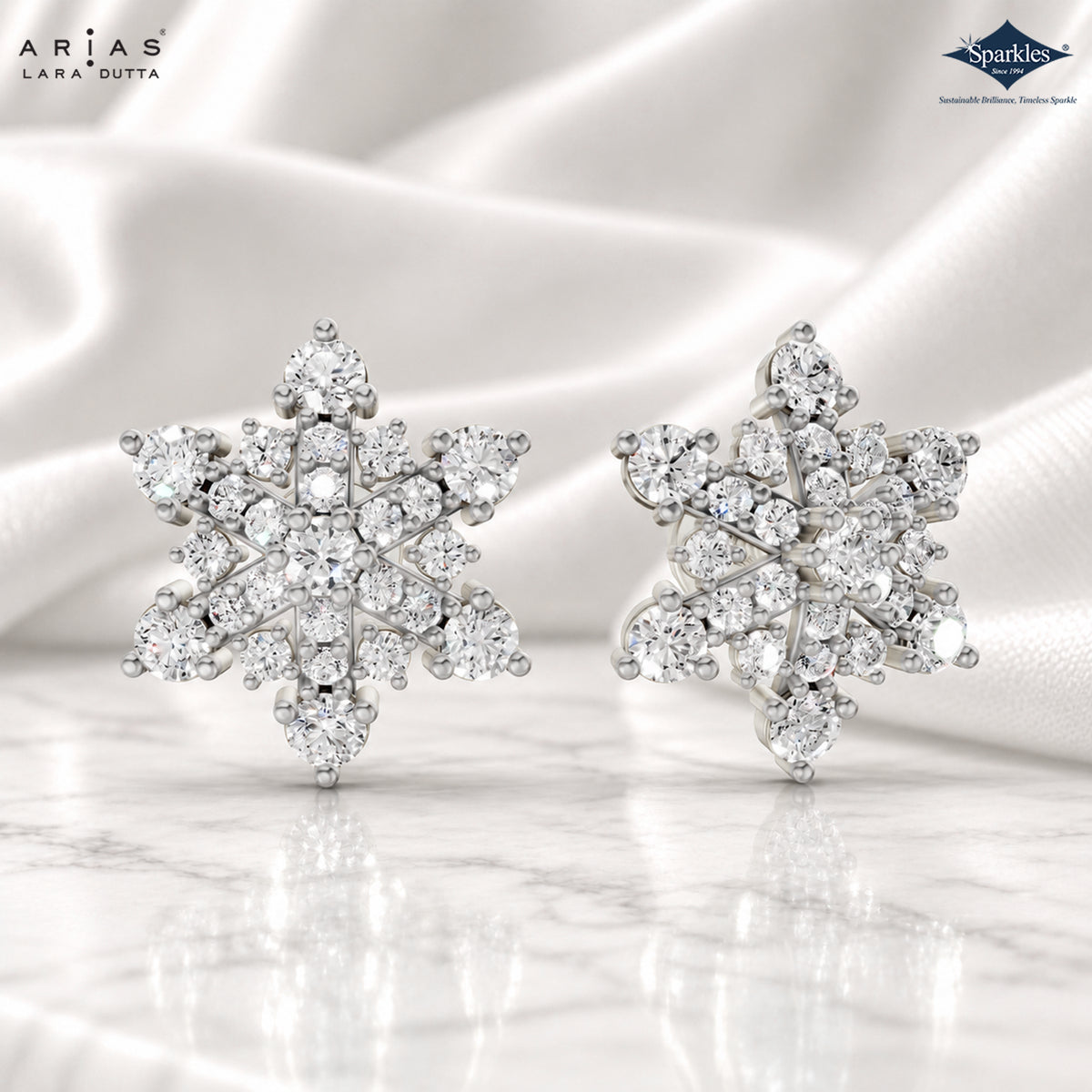 Arias by Lara Sparkling Snowflake Diamond Cluster Earrings