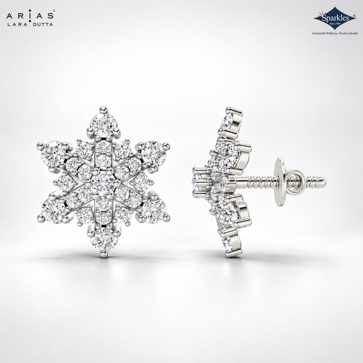 Arias by Lara Sparkling Snowflake Diamond Cluster Earrings
