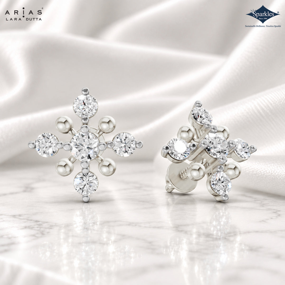 Arias by Lara Cross Accent Gold Bead & Diamond Cluster Stud Earrings