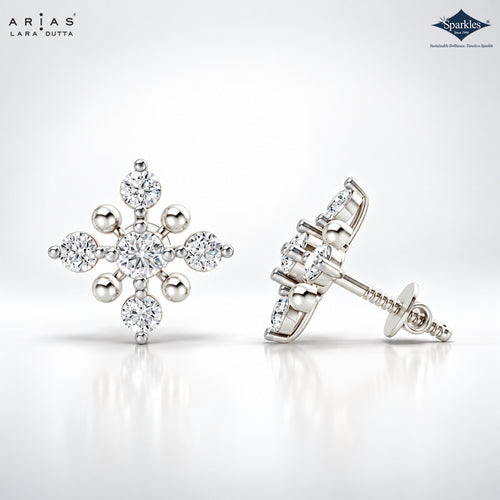 Arias by Lara Cross Accent Gold Bead & Diamond Cluster Stud Earrings
