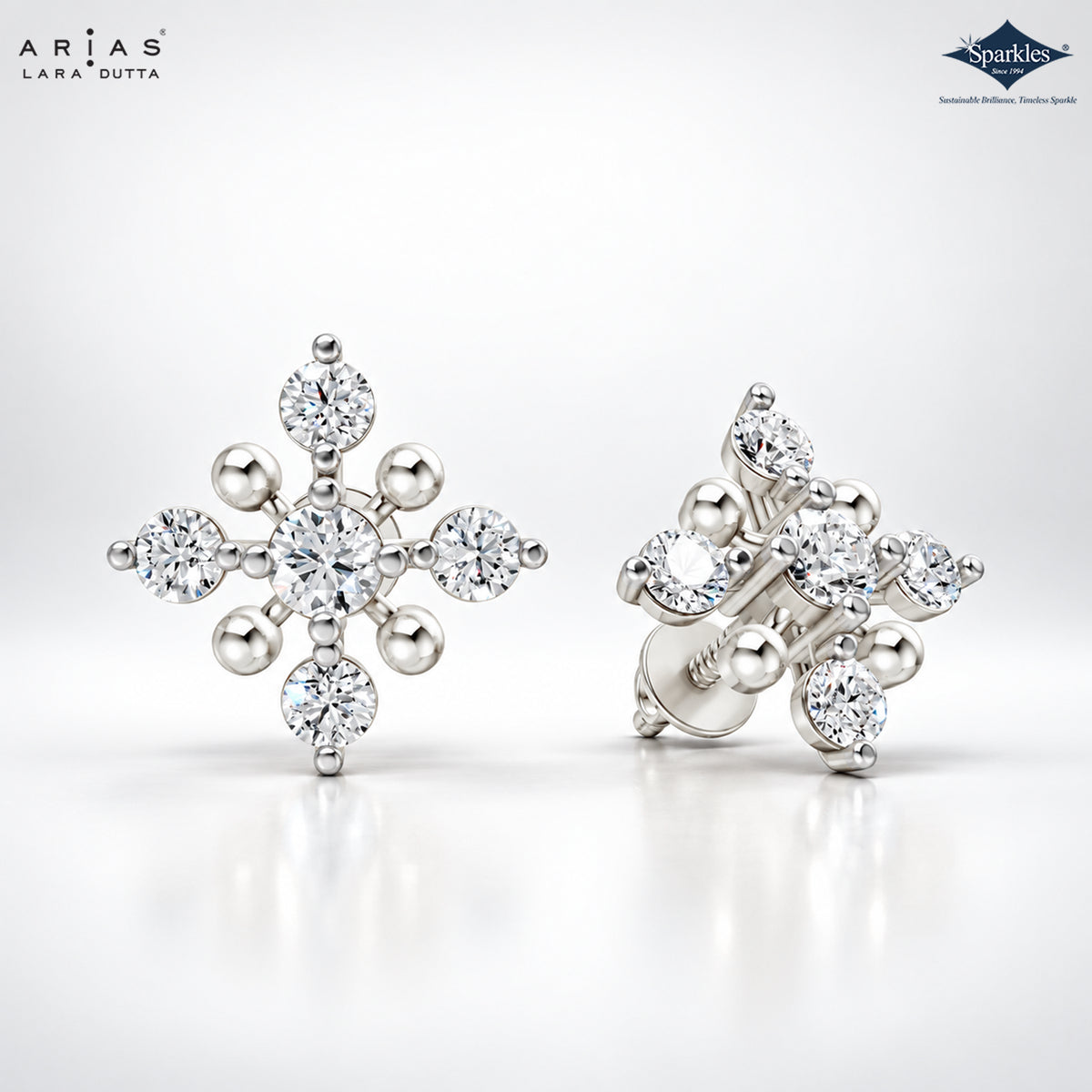 Arias by Lara Cross Accent Gold Bead & Diamond Cluster Stud Earrings