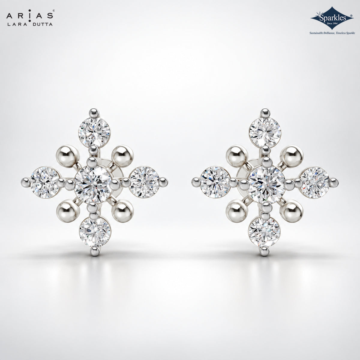 Arias by Lara Cross Accent Gold Bead & Diamond Cluster Stud Earrings