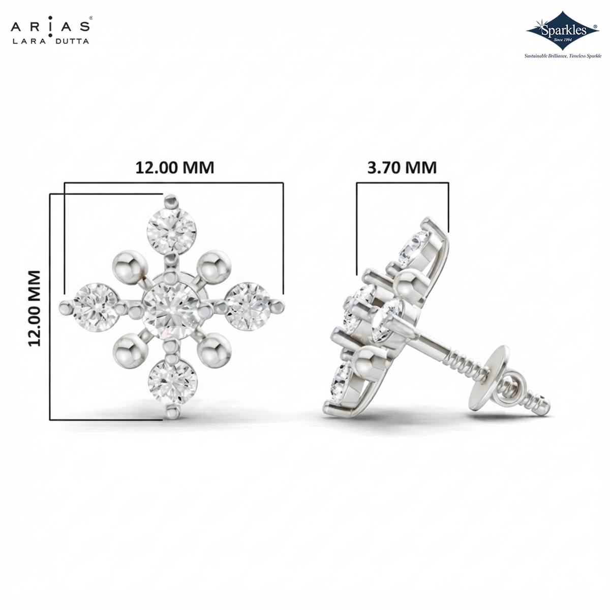 Arias by Lara Cross Accent Gold Bead & Diamond Cluster Stud Earrings