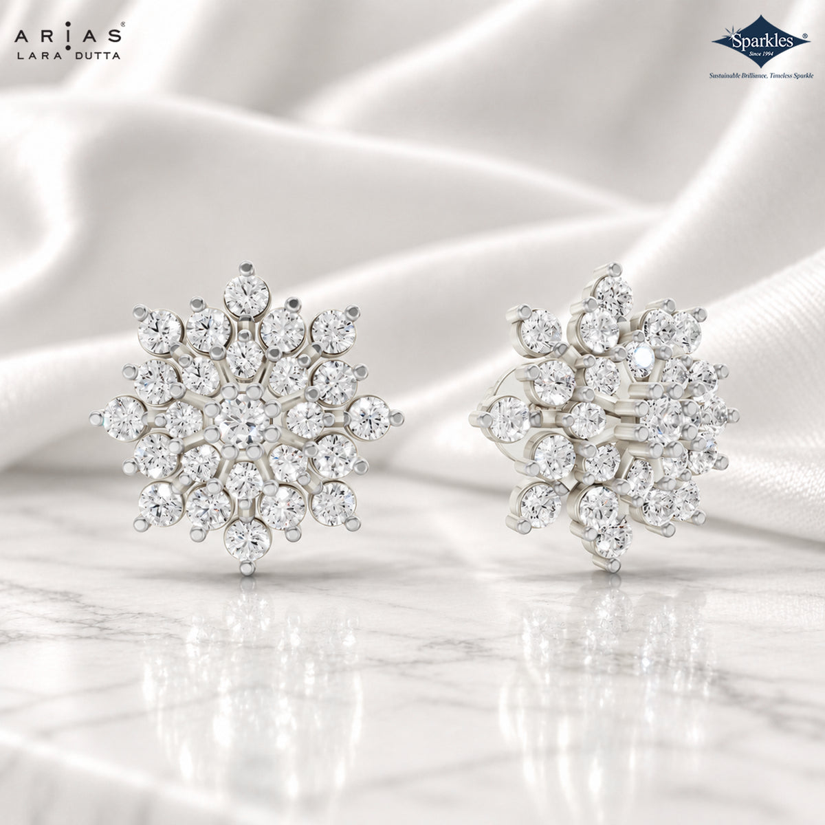 Arias by Lara Elegant Sunburst Diamond Cluster Stud Earrings