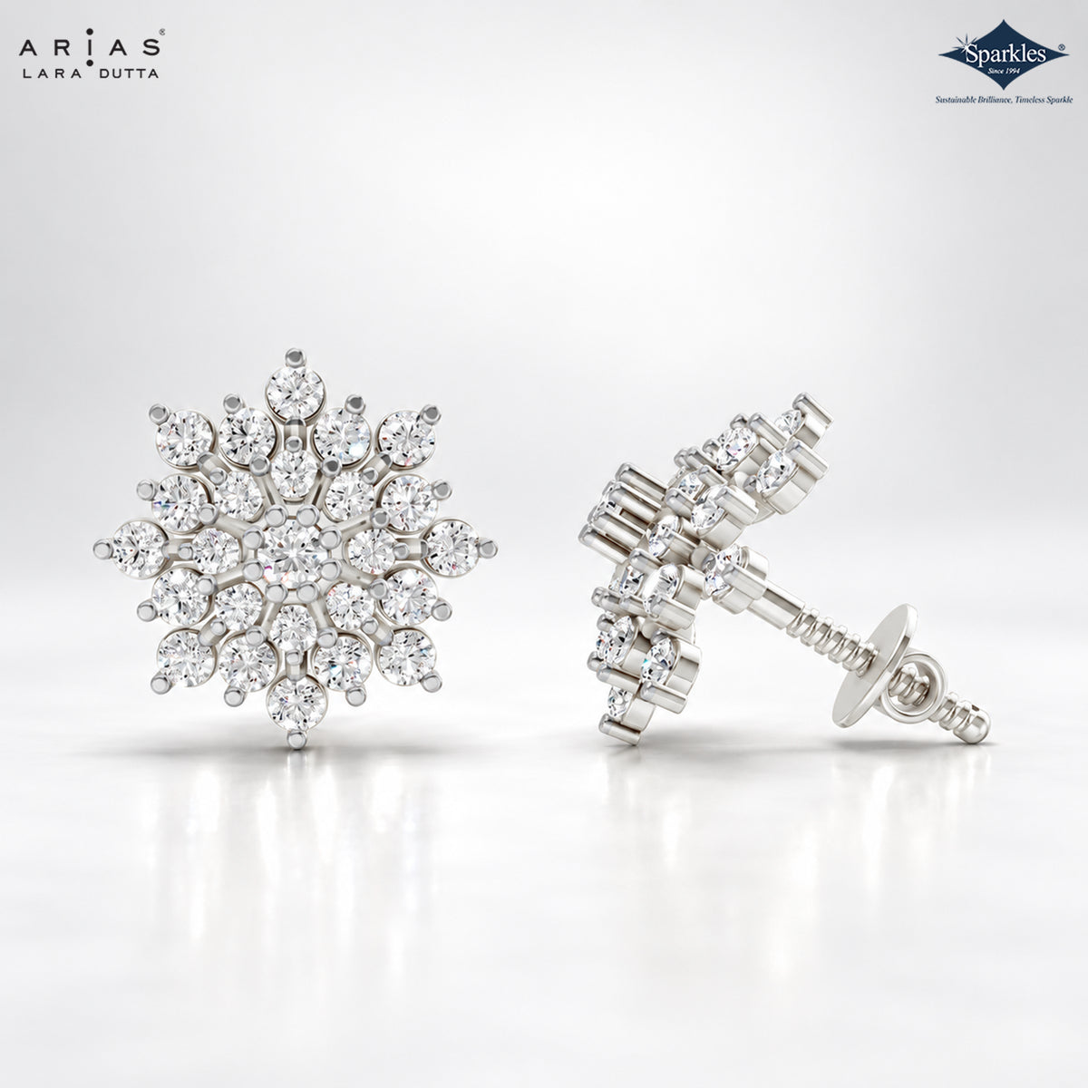 Arias by Lara Elegant Sunburst Diamond Cluster Stud Earrings