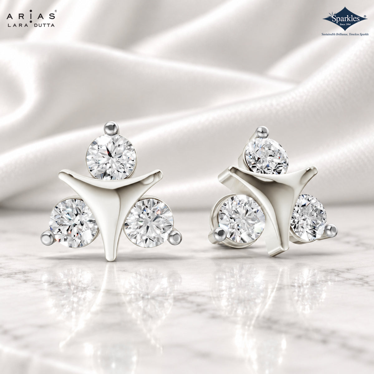 Arias by Lara Triangular Three-Stone Diamond Stud Earrings