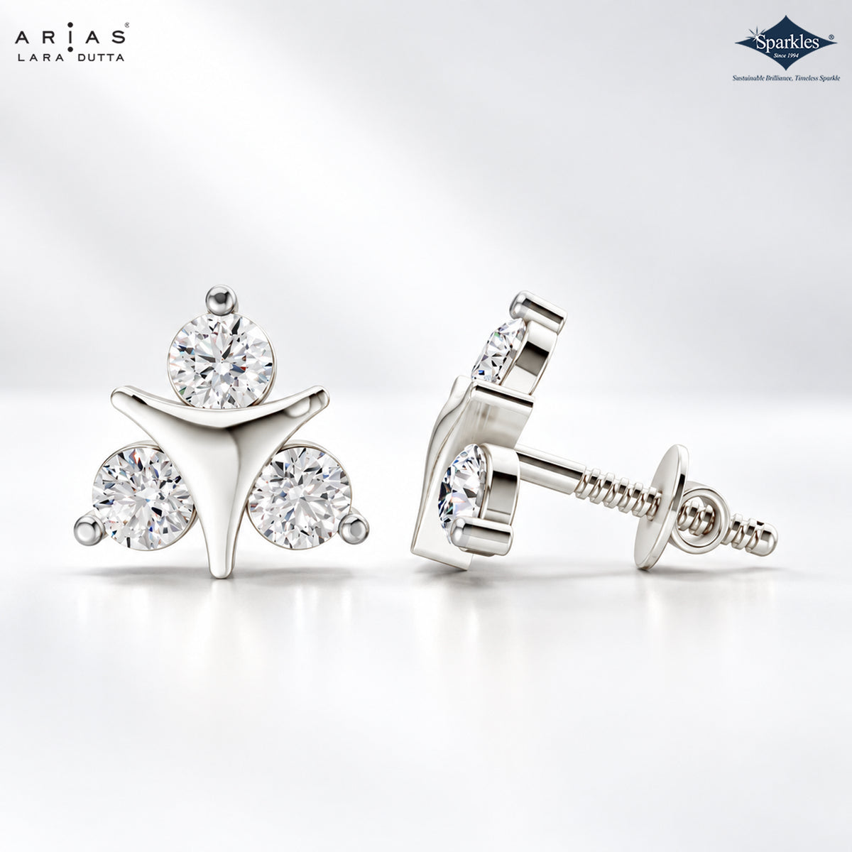 Arias by Lara Triangular Three-Stone Diamond Stud Earrings