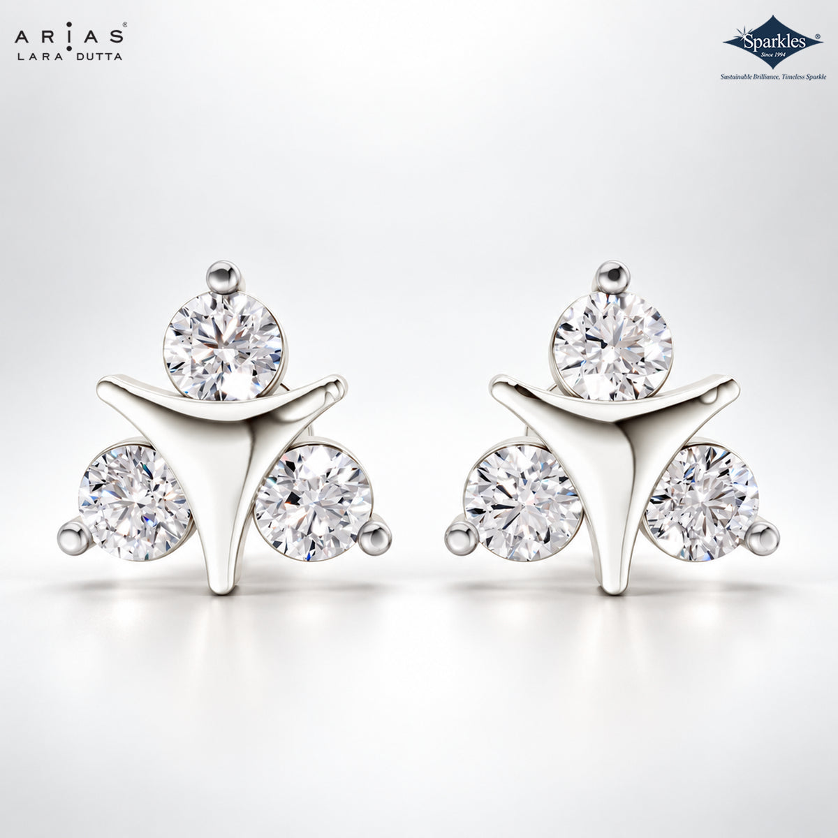 Arias by Lara Triangular Three-Stone Diamond Stud Earrings