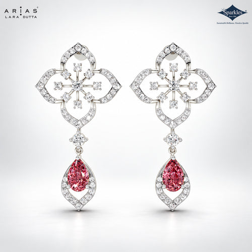 Arias by Lara Quatrefoil Diamond & Pink Pear Drop Earrings