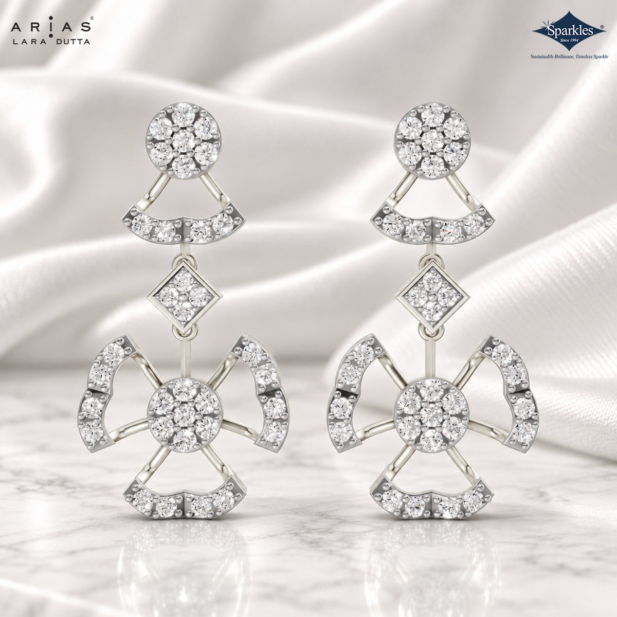 Arias by Lara Geometric Multi-Tier Diamond Drop Earrings