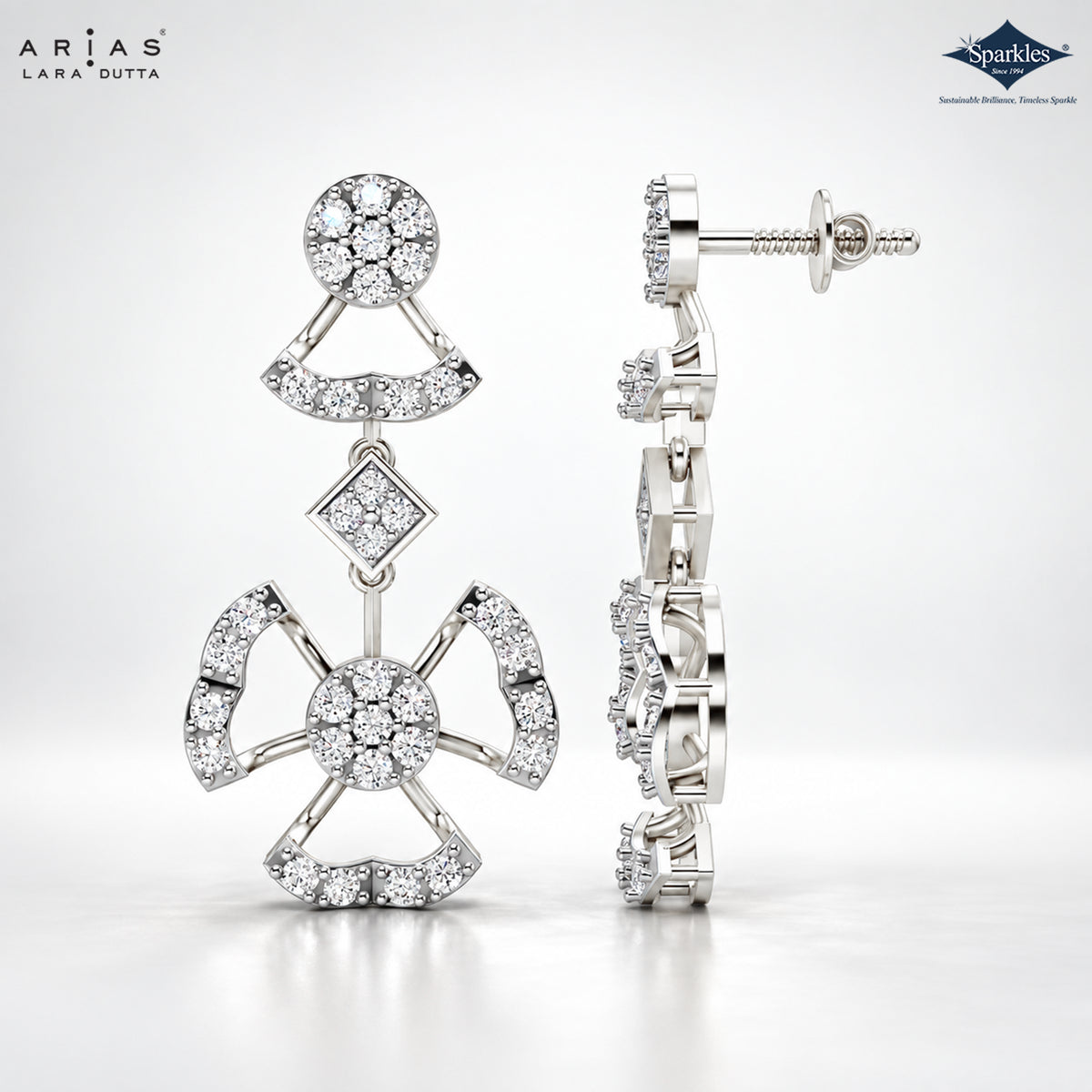 Arias by Lara Geometric Multi-Tier Diamond Drop Earrings