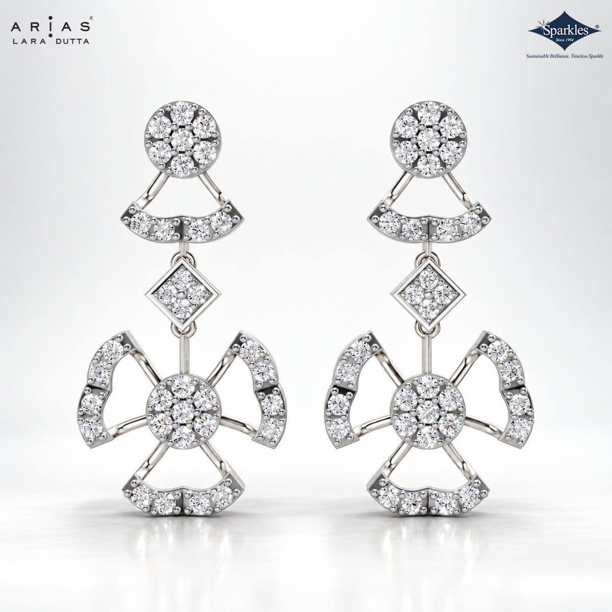 Arias by Lara Geometric Multi-Tier Diamond Drop Earrings