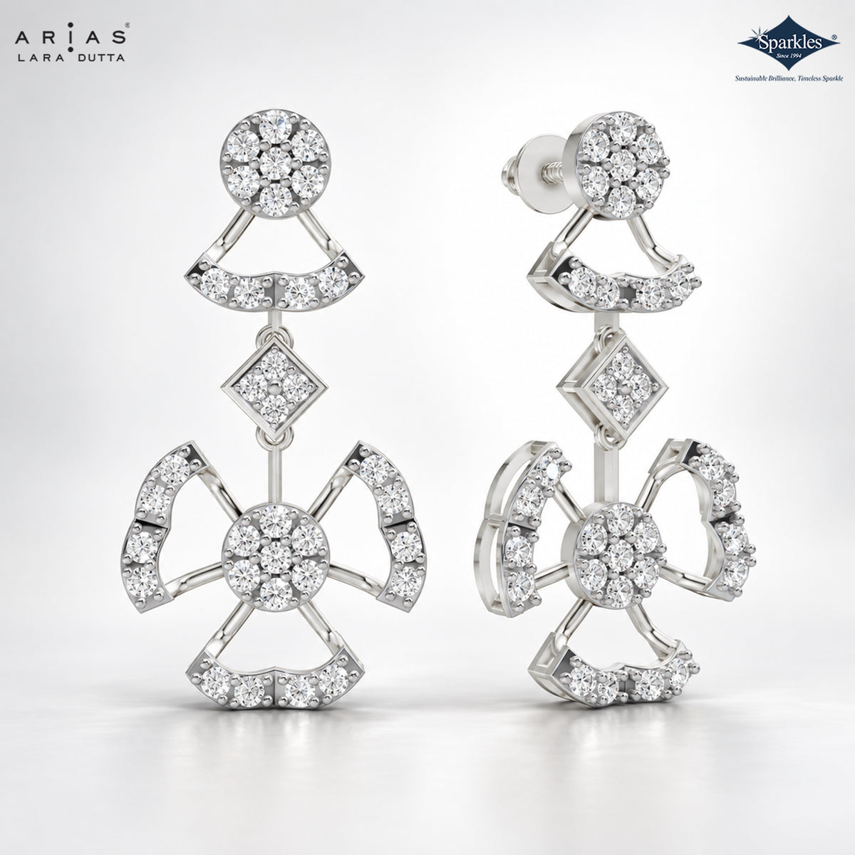 Arias by Lara Geometric Multi-Tier Diamond Drop Earrings