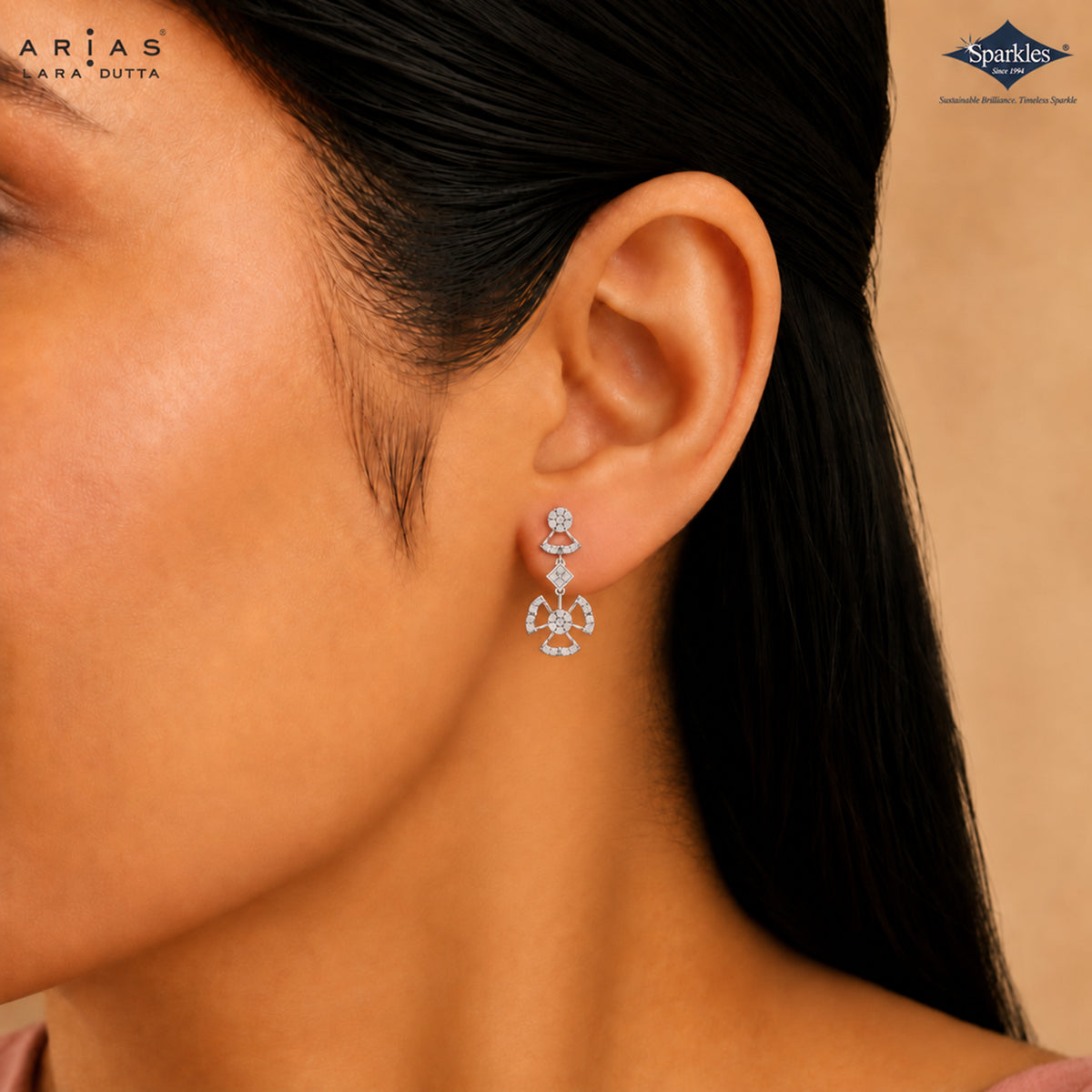 Arias by Lara Geometric Multi-Tier Diamond Drop Earrings