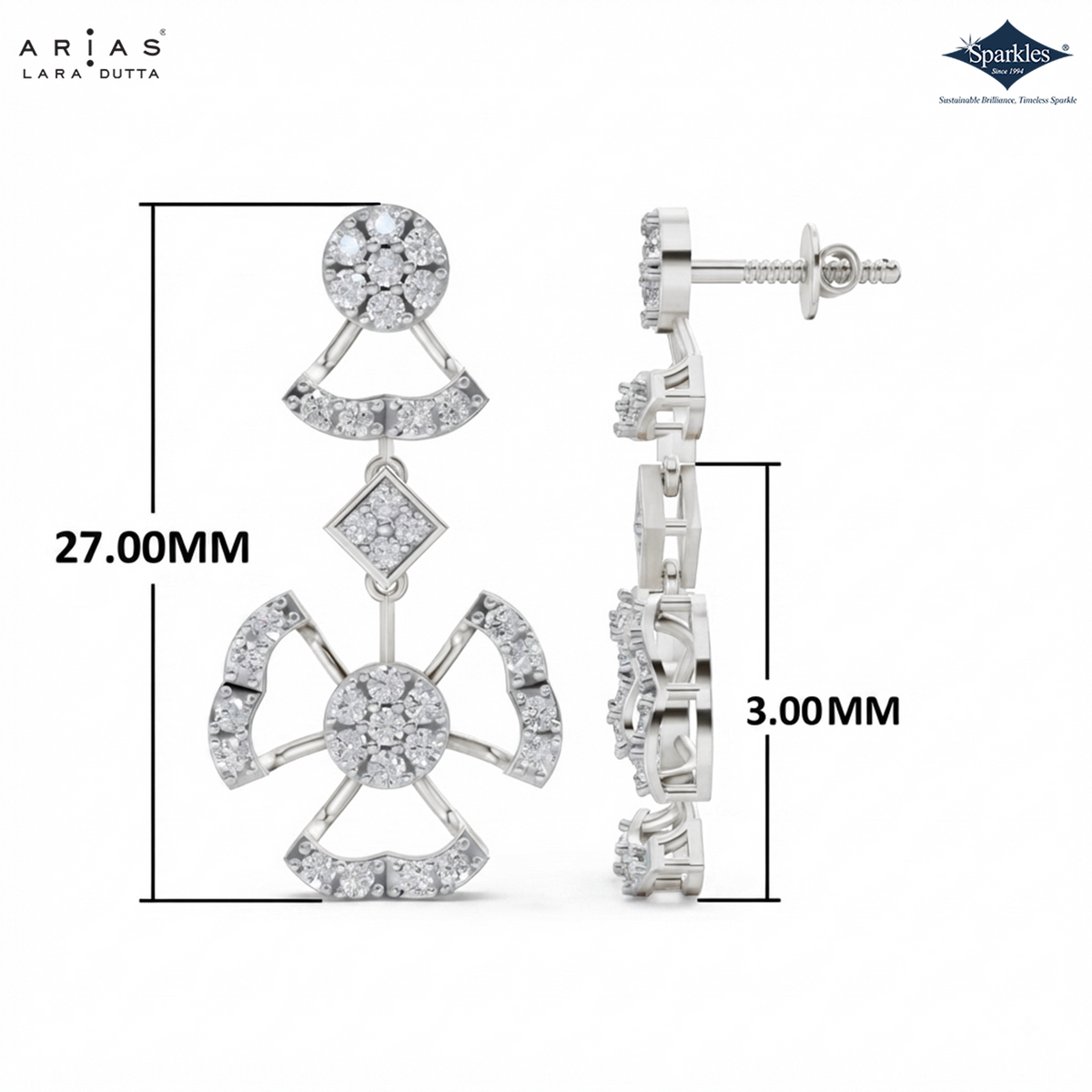 Arias by Lara Geometric Multi-Tier Diamond Drop Earrings