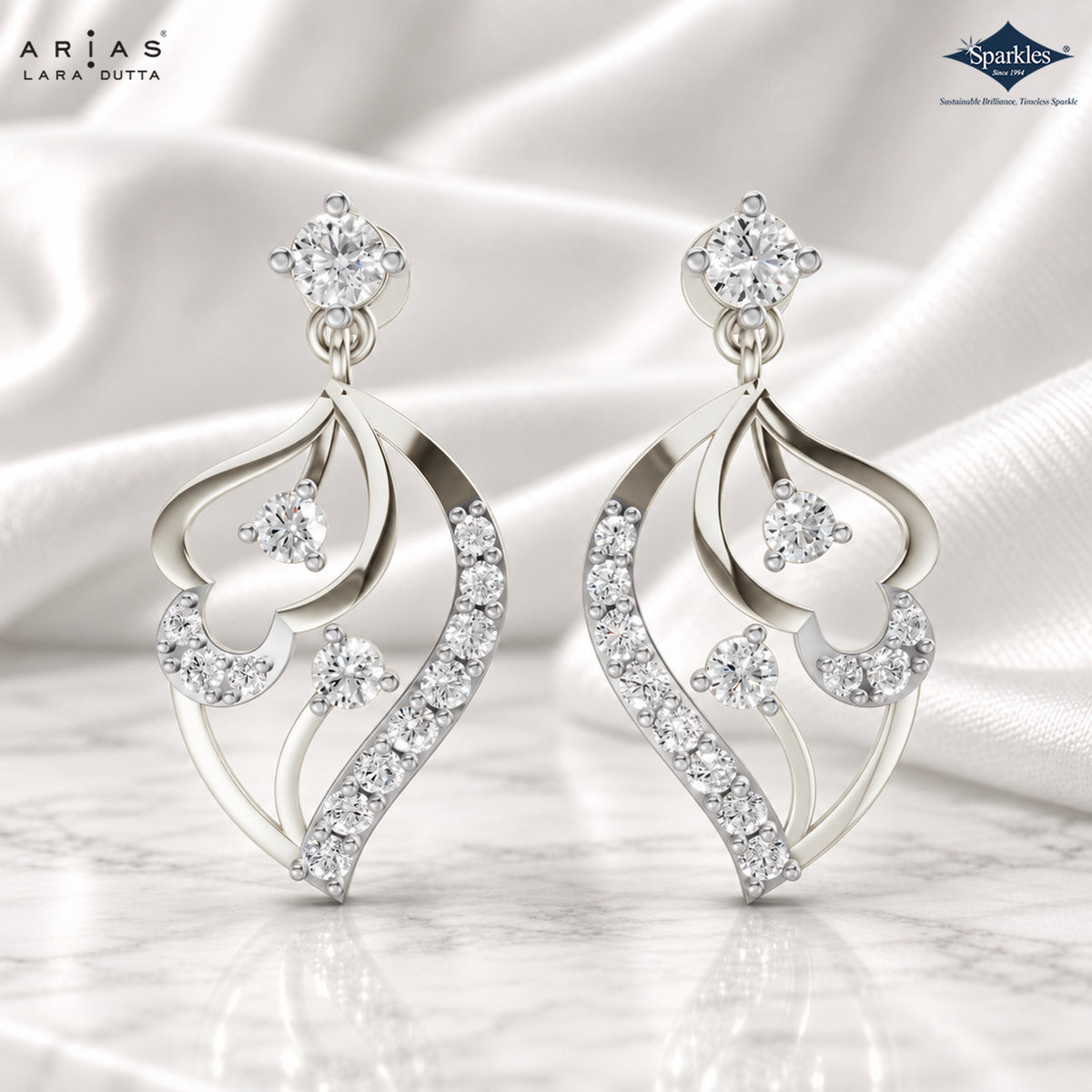 Arias by Lara Abstract Swirl Diamond Drop Earrings
