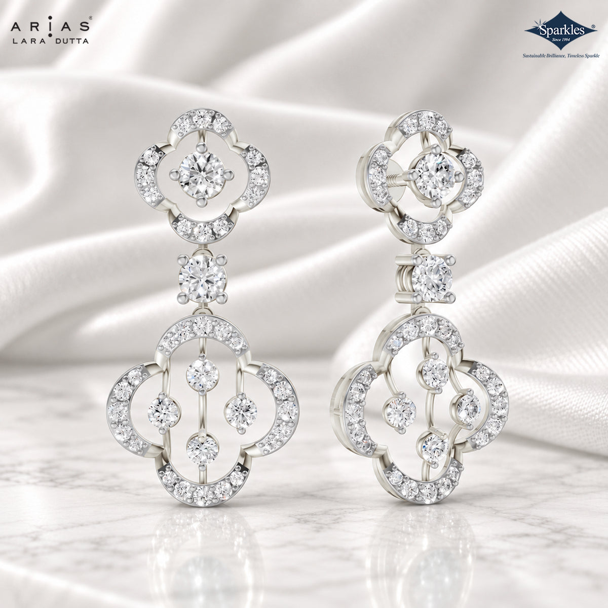 Arias by Lara Double Quatrefoil Diamond Drop Earrings