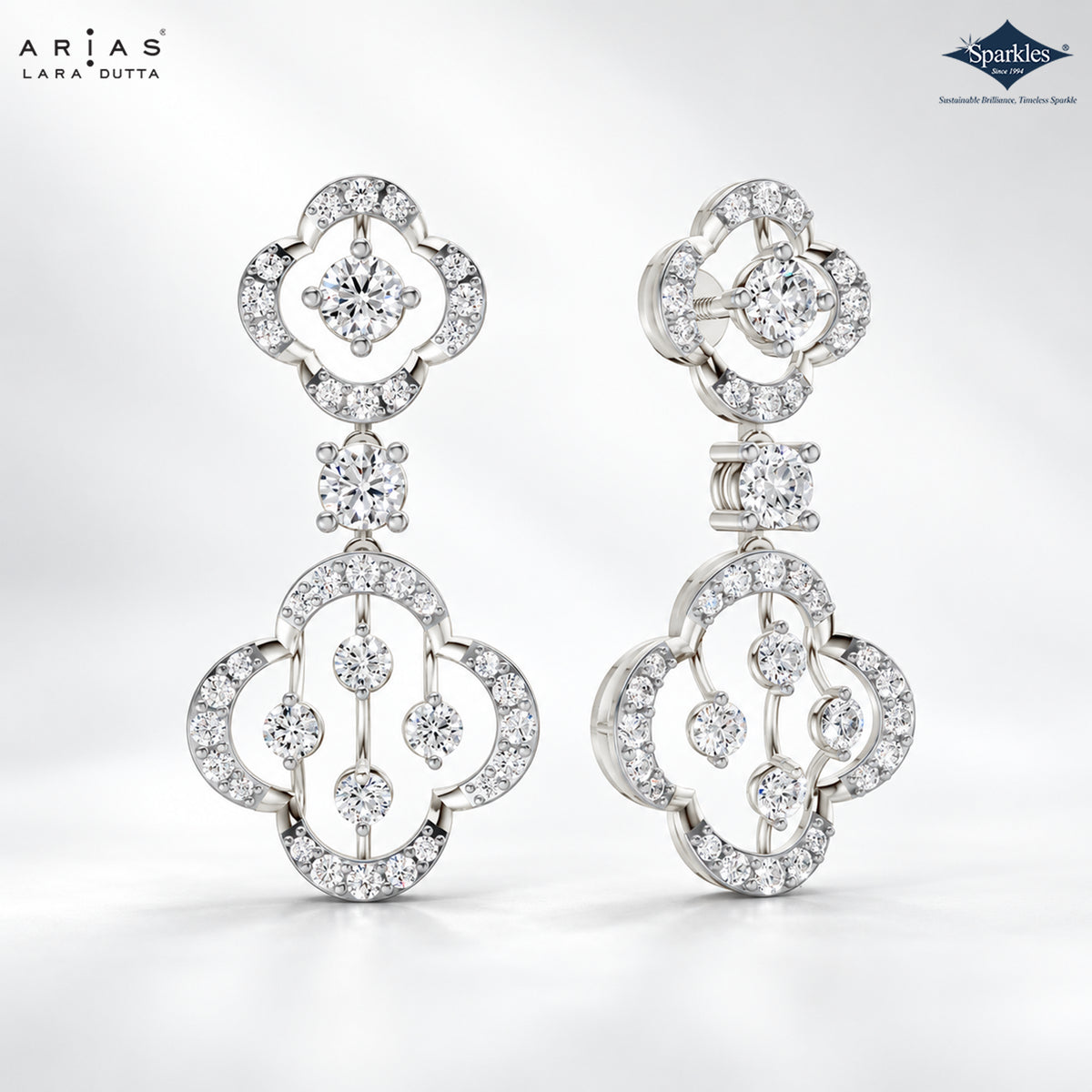 Arias by Lara Double Quatrefoil Diamond Drop Earrings
