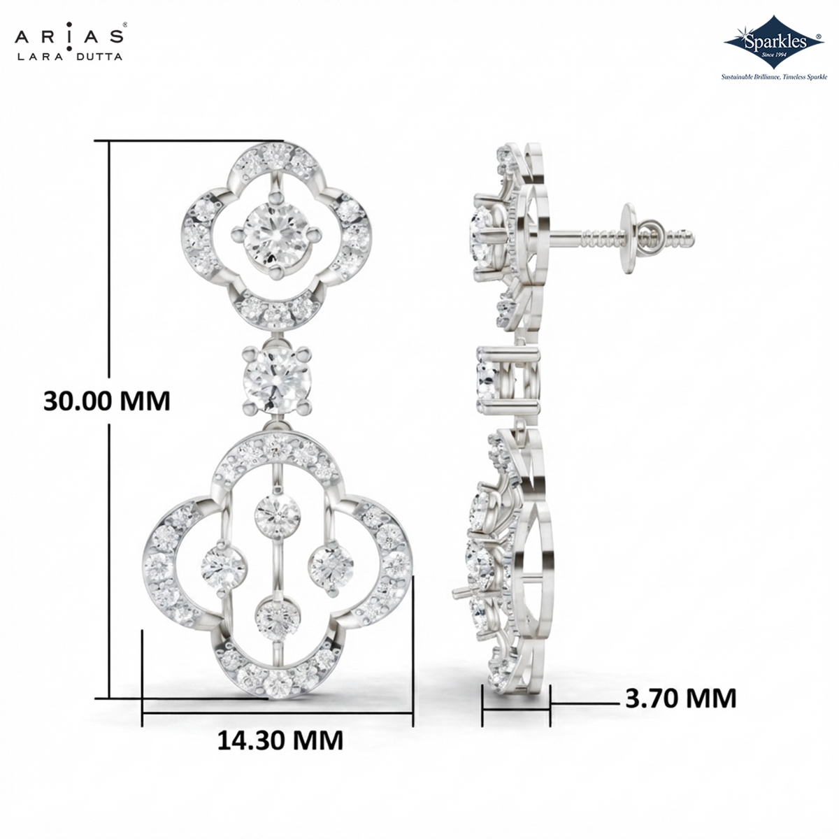 Arias by Lara Double Quatrefoil Diamond Drop Earrings