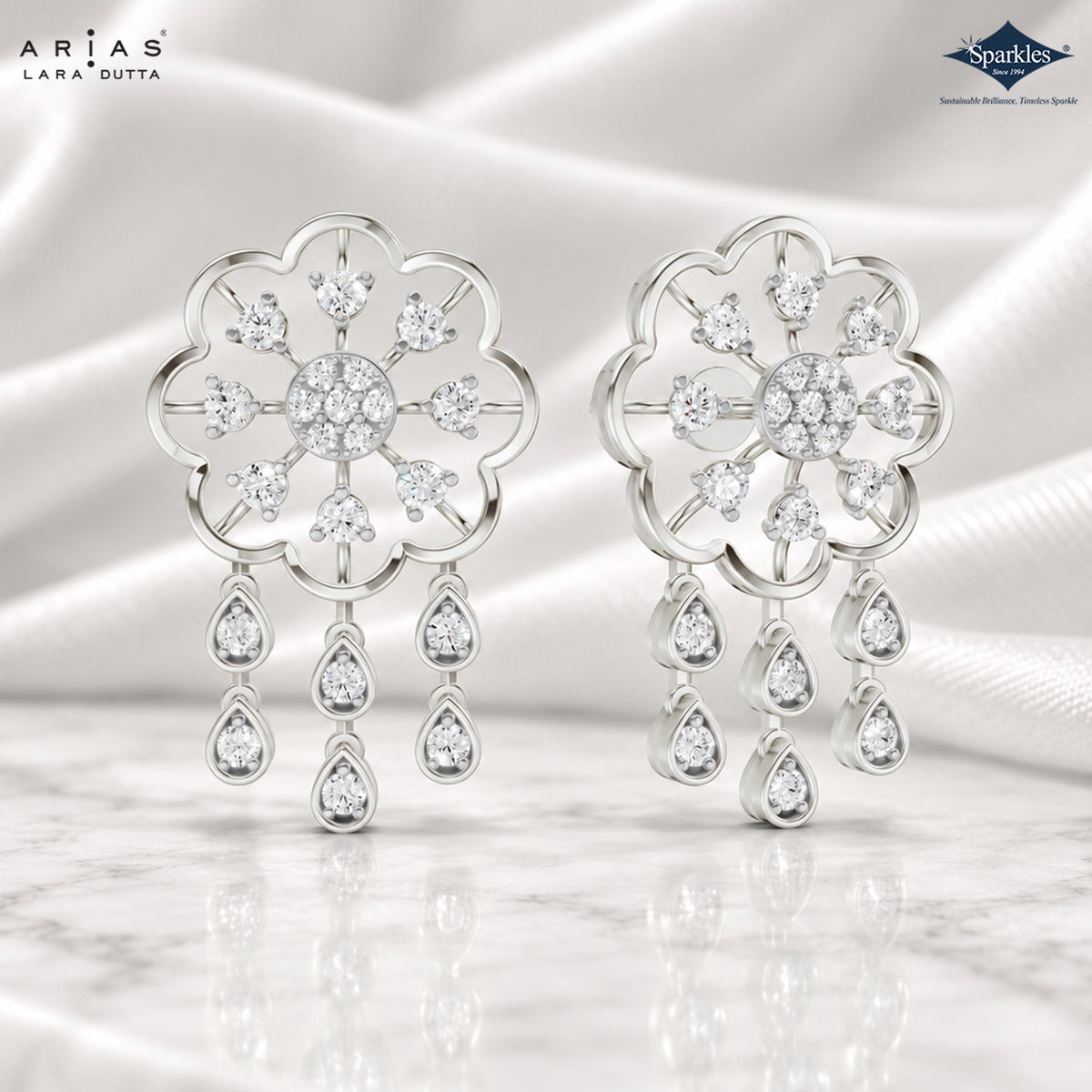 Arias by Lara Scalloped Floral Diamond Tassel Drop Earrings