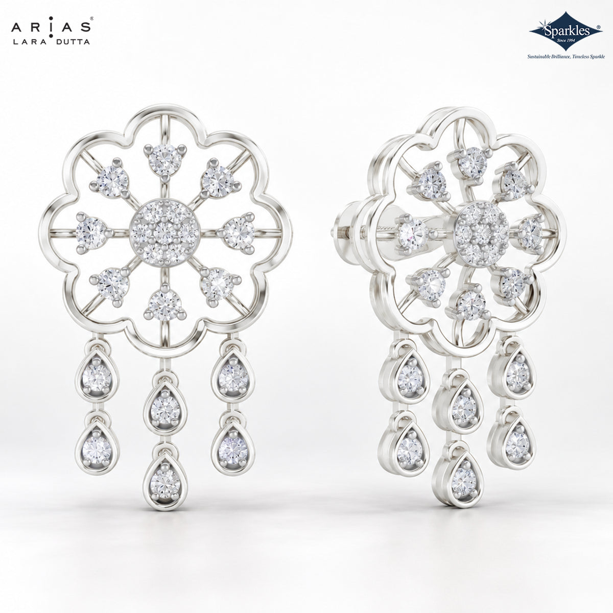 Arias by Lara Scalloped Floral Diamond Tassel Drop Earrings