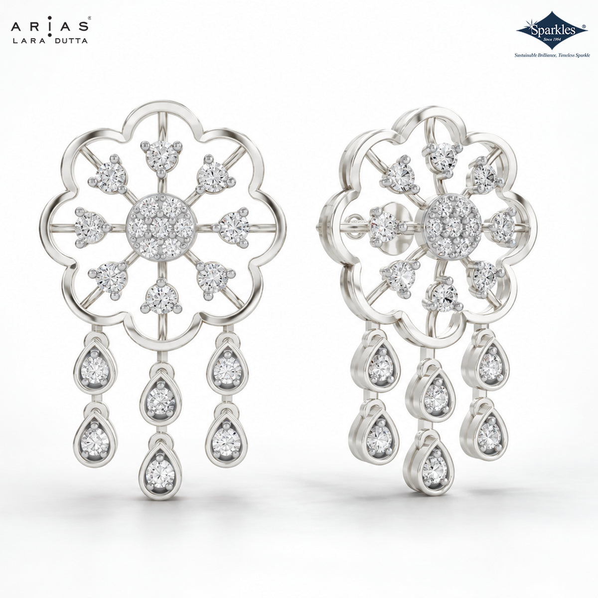 Arias by Lara Scalloped Floral Diamond Tassel Drop Earrings