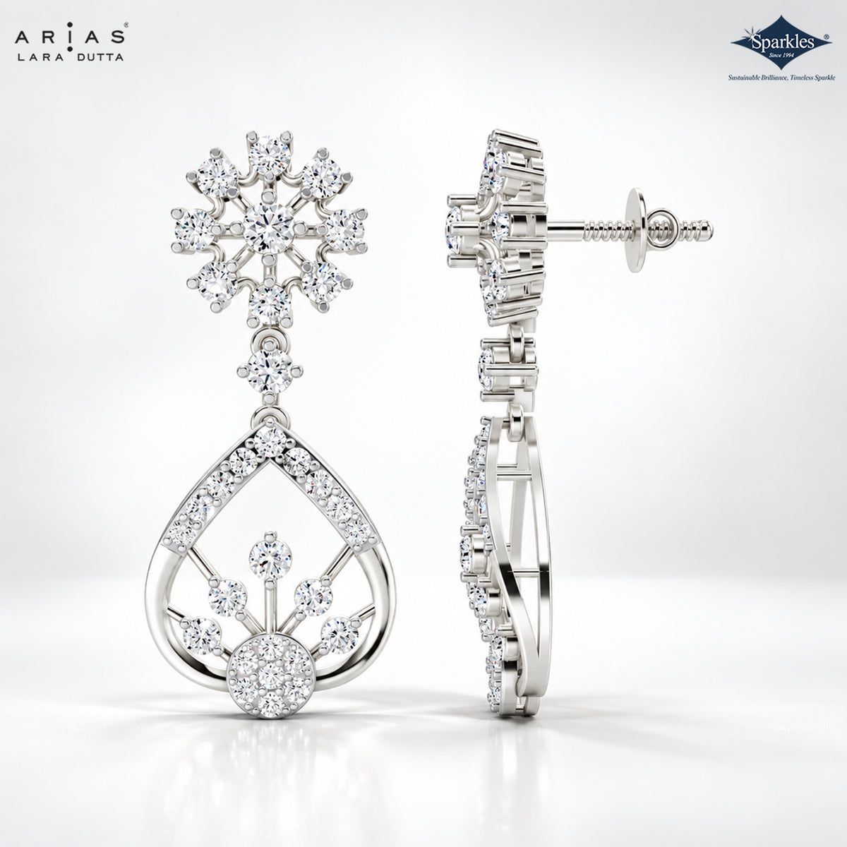 Arias by Lara Floral Starburst & Teardrop Diamond Drop Earrings