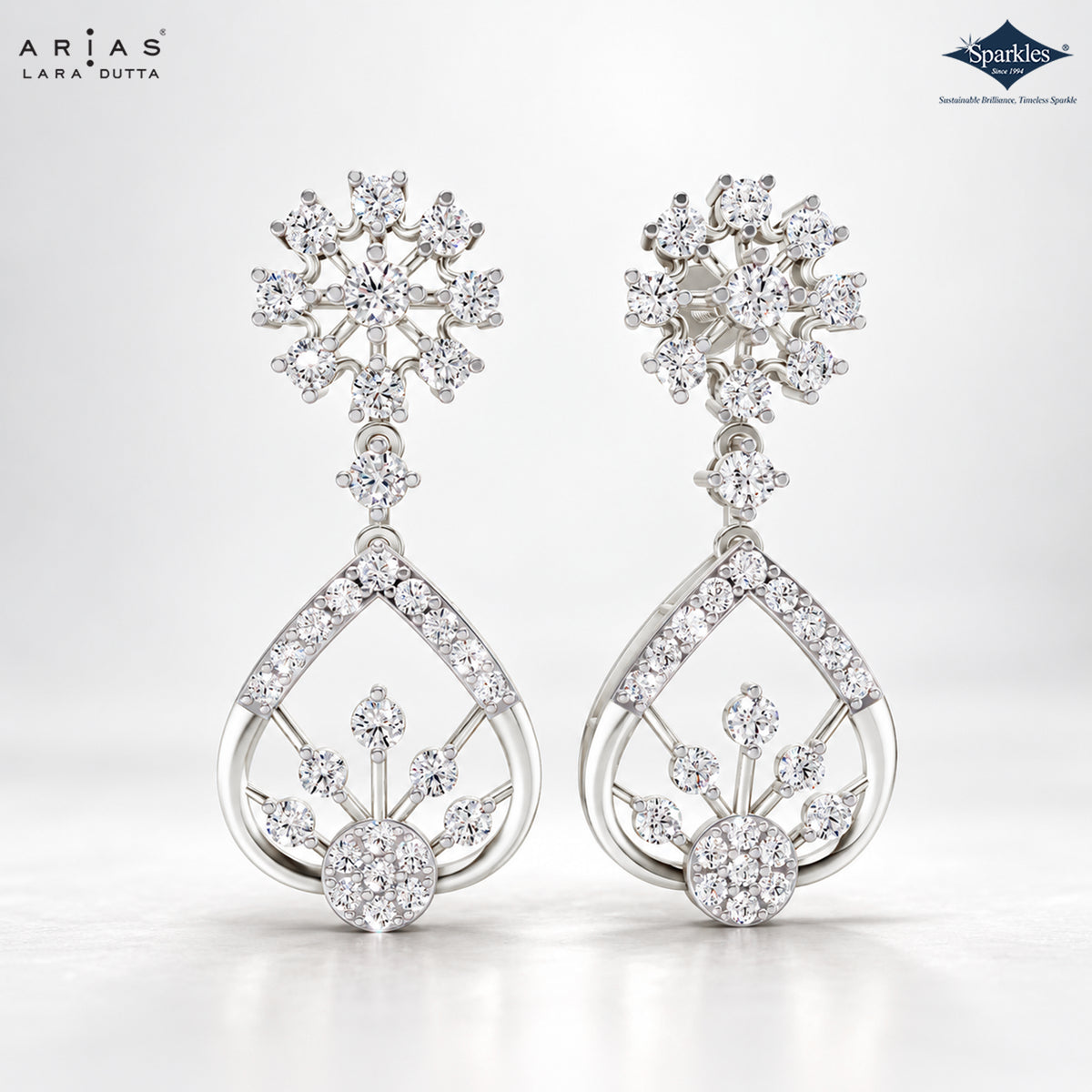 Arias by Lara Floral Starburst & Teardrop Diamond Drop Earrings