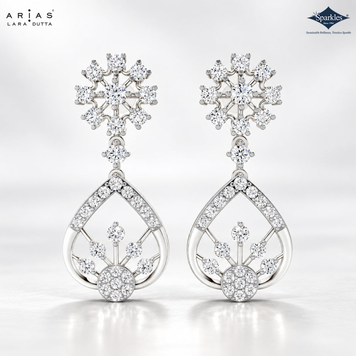 Arias by Lara Floral Starburst & Teardrop Diamond Drop Earrings