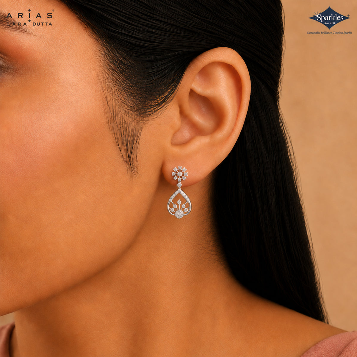 Arias by Lara Floral Starburst & Teardrop Diamond Drop Earrings