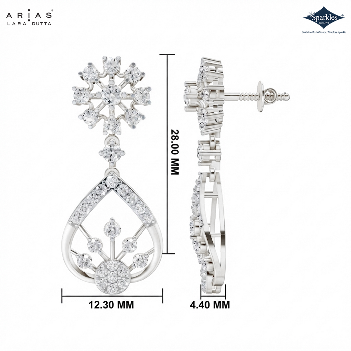 Arias by Lara Floral Starburst & Teardrop Diamond Drop Earrings