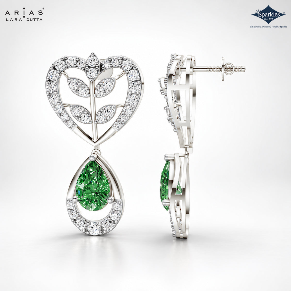 Arias by Lara Openwork Heart & Green Pear Gemstone Drop Earrings