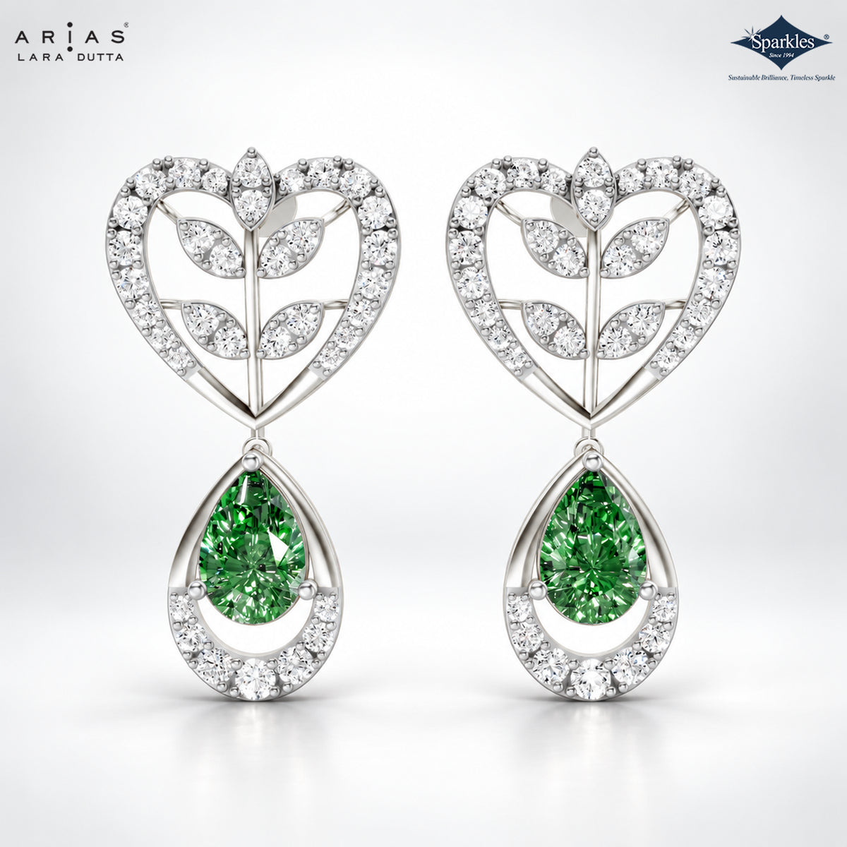 Arias by Lara Openwork Heart & Green Pear Gemstone Drop Earrings
