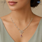 Arias by Lara Marquise Link Diamond & Pink Pear Stone Necklace