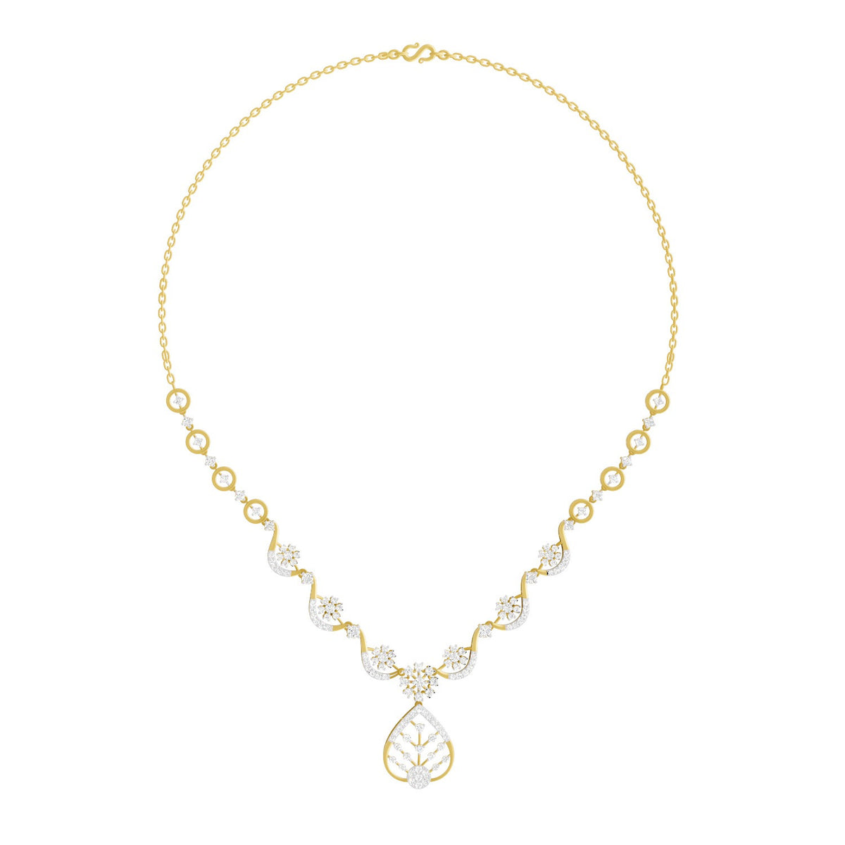 Arias by Lara Swirl Link Diamond & Leaf Pendant Necklace