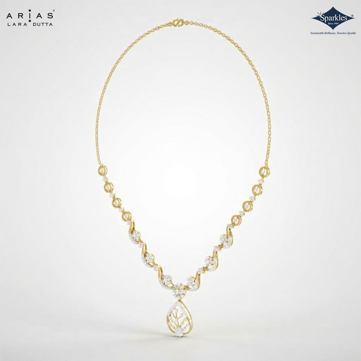 Arias by Lara Swirl Link Diamond & Leaf Pendant Necklace