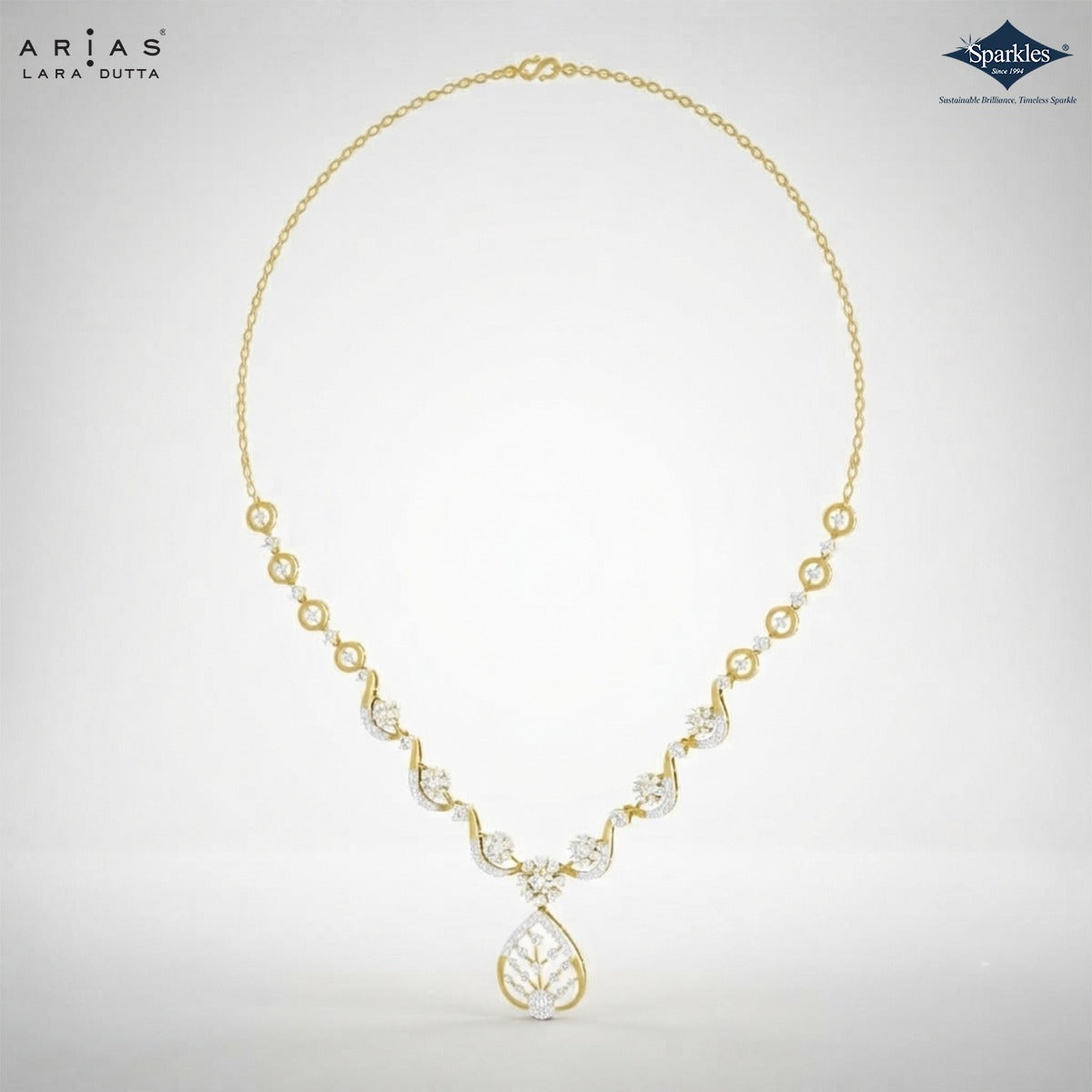 Arias by Lara Swirl Link Diamond & Leaf Pendant Necklace