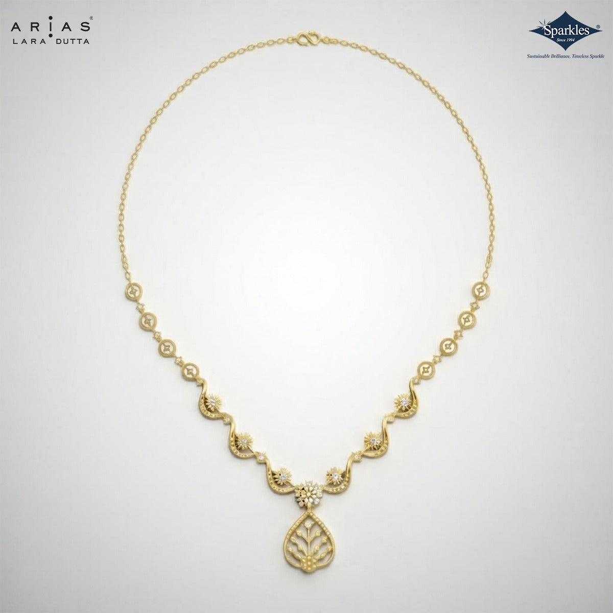 Arias by Lara Swirl Link Diamond & Leaf Pendant Necklace