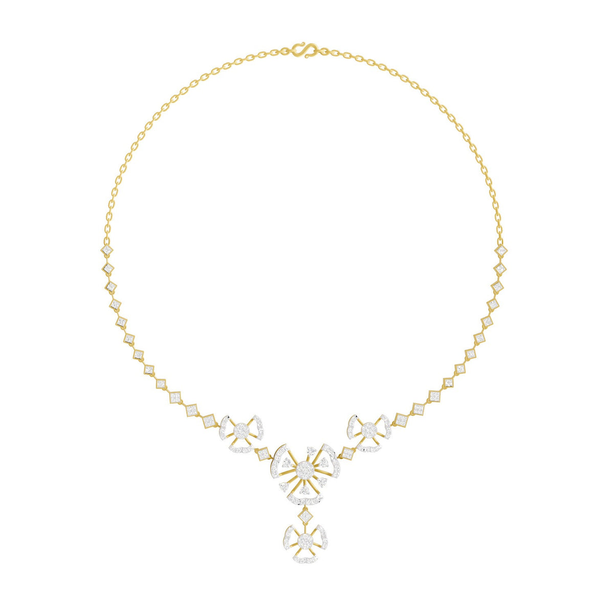 Arias by Lara Geometric Fan & Floral Diamond Necklace