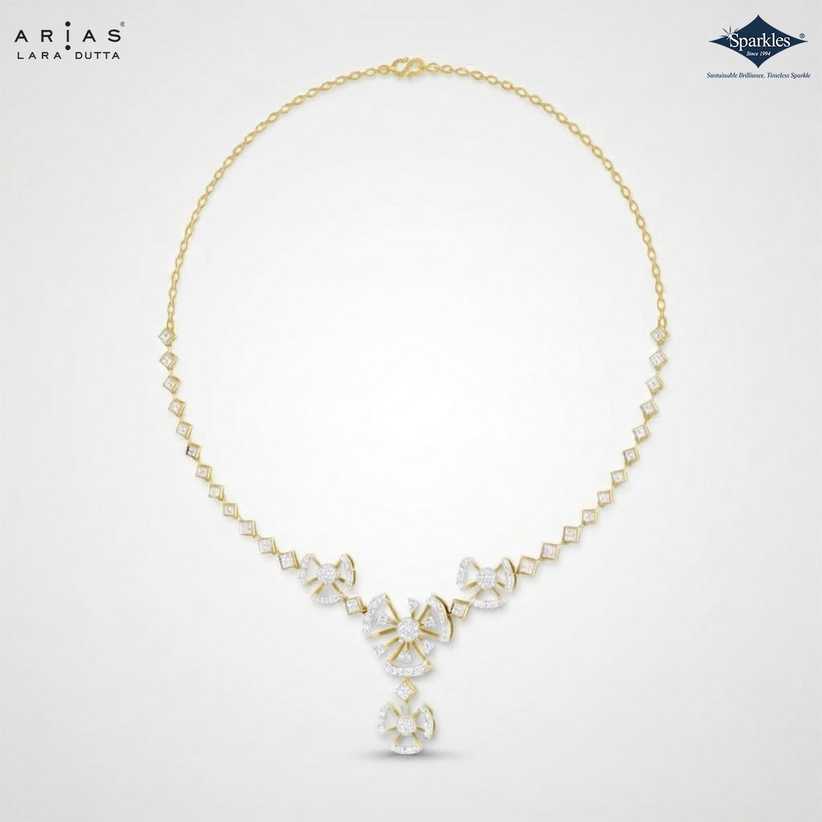 Arias by Lara Geometric Fan & Floral Diamond Necklace