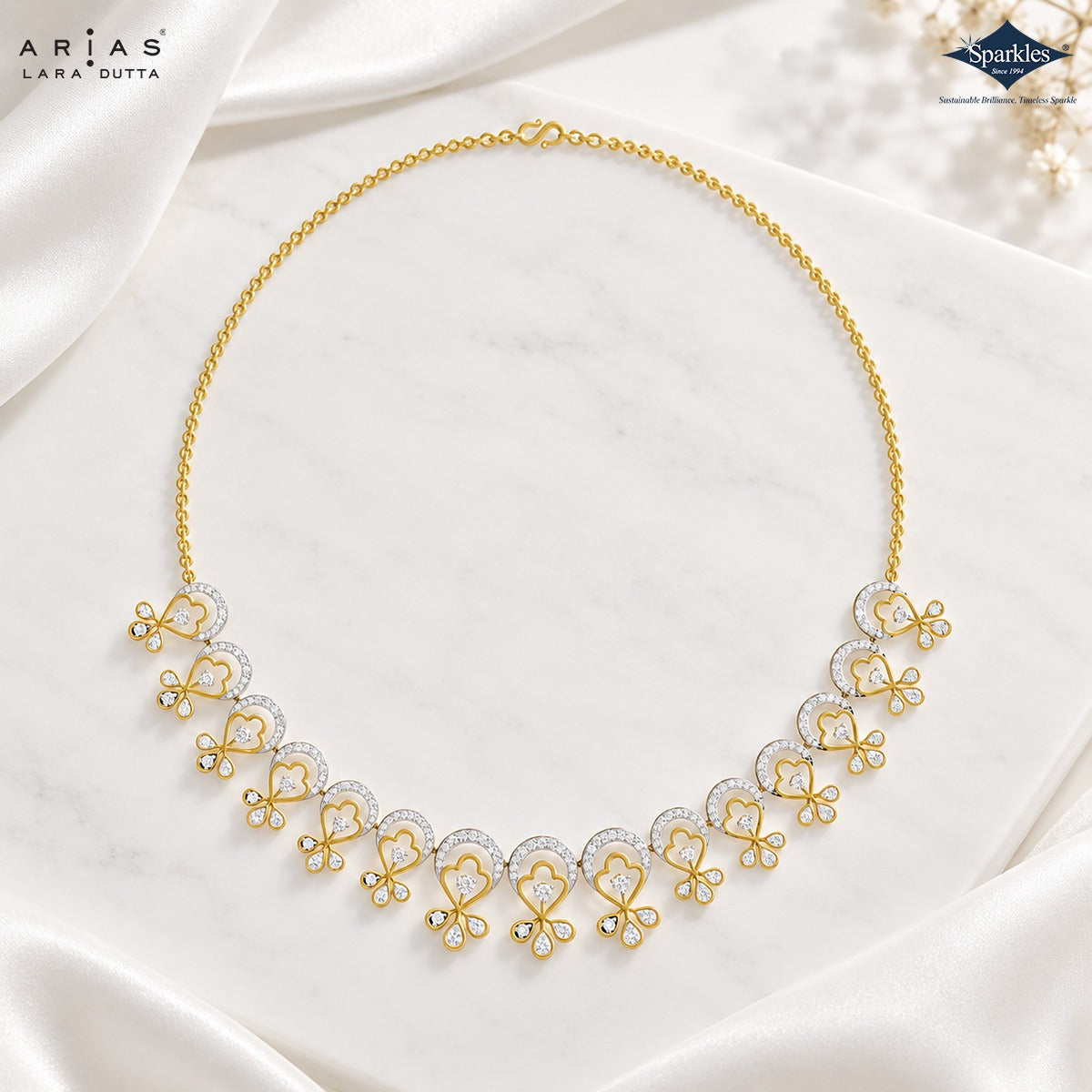 Arias by Lara Scalloped Arch Floral Diamond Necklace