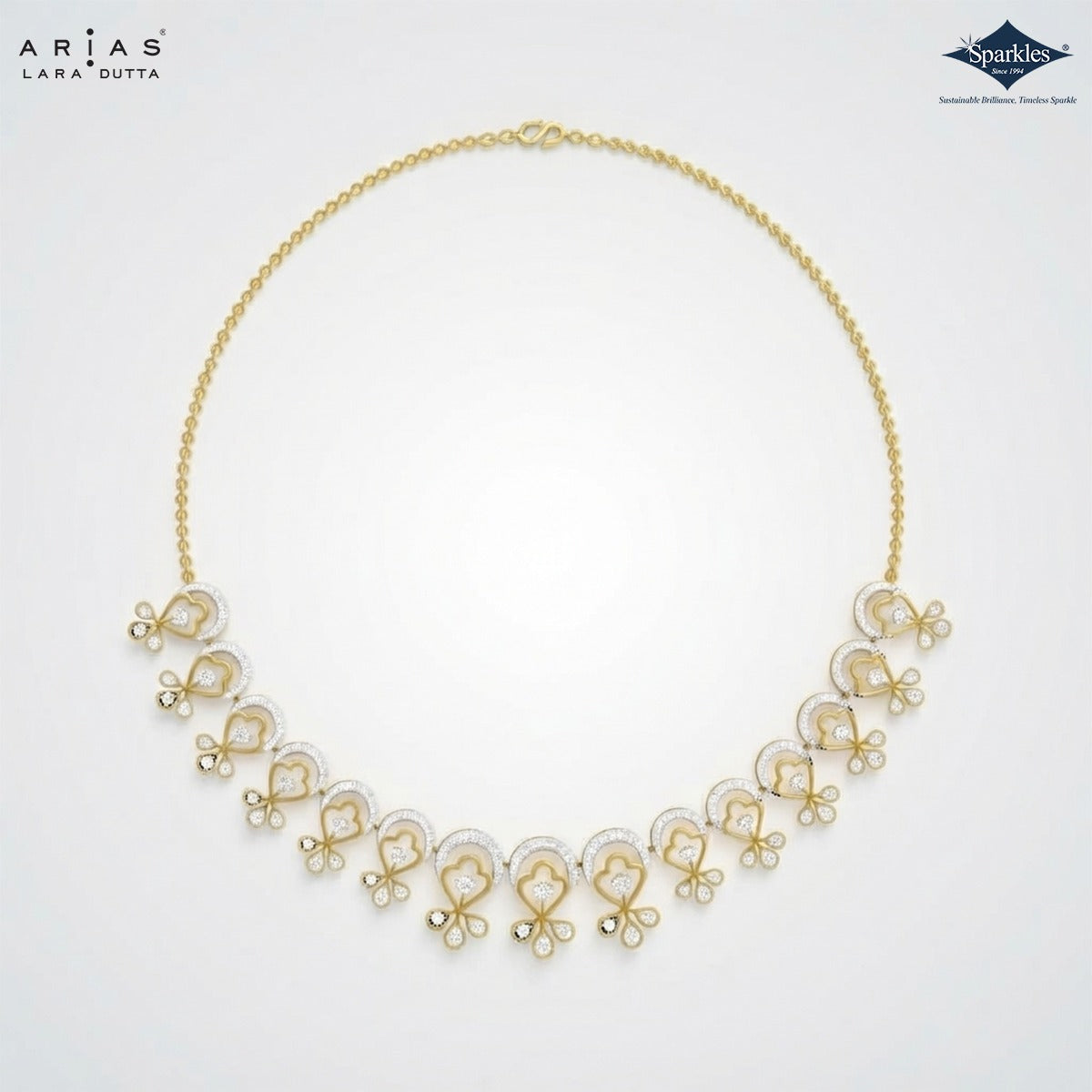 Arias by Lara Scalloped Arch Floral Diamond Necklace