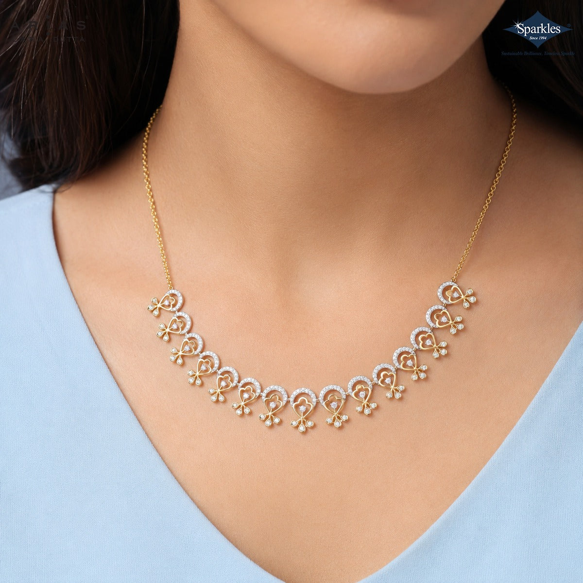 Arias by Lara Scalloped Arch Floral Diamond Necklace