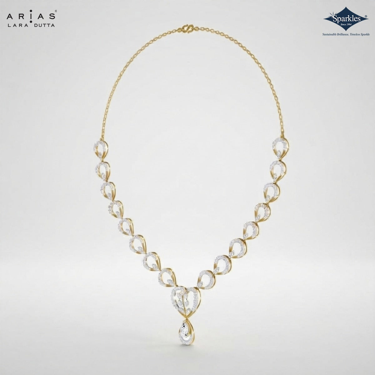 Arias by Lara Romantic Heart Link Diamond Pear Drop Necklace