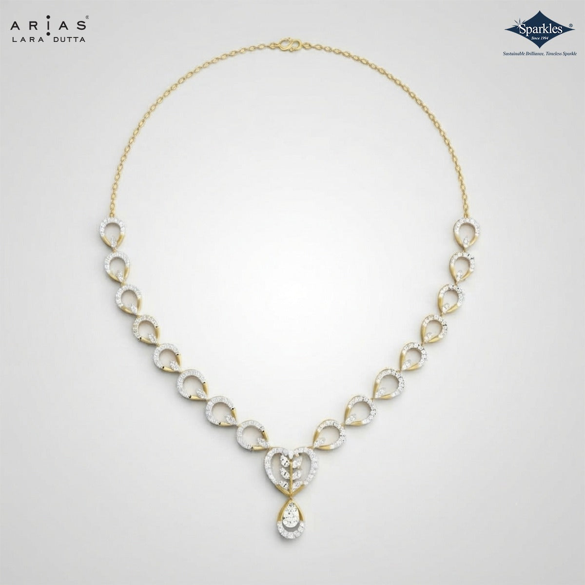 Arias by Lara Romantic Heart Link Diamond Pear Drop Necklace
