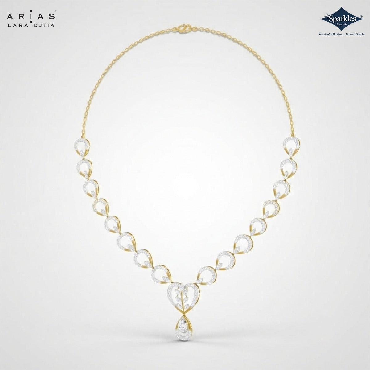 Arias by Lara Romantic Heart Link Diamond Pear Drop Necklace