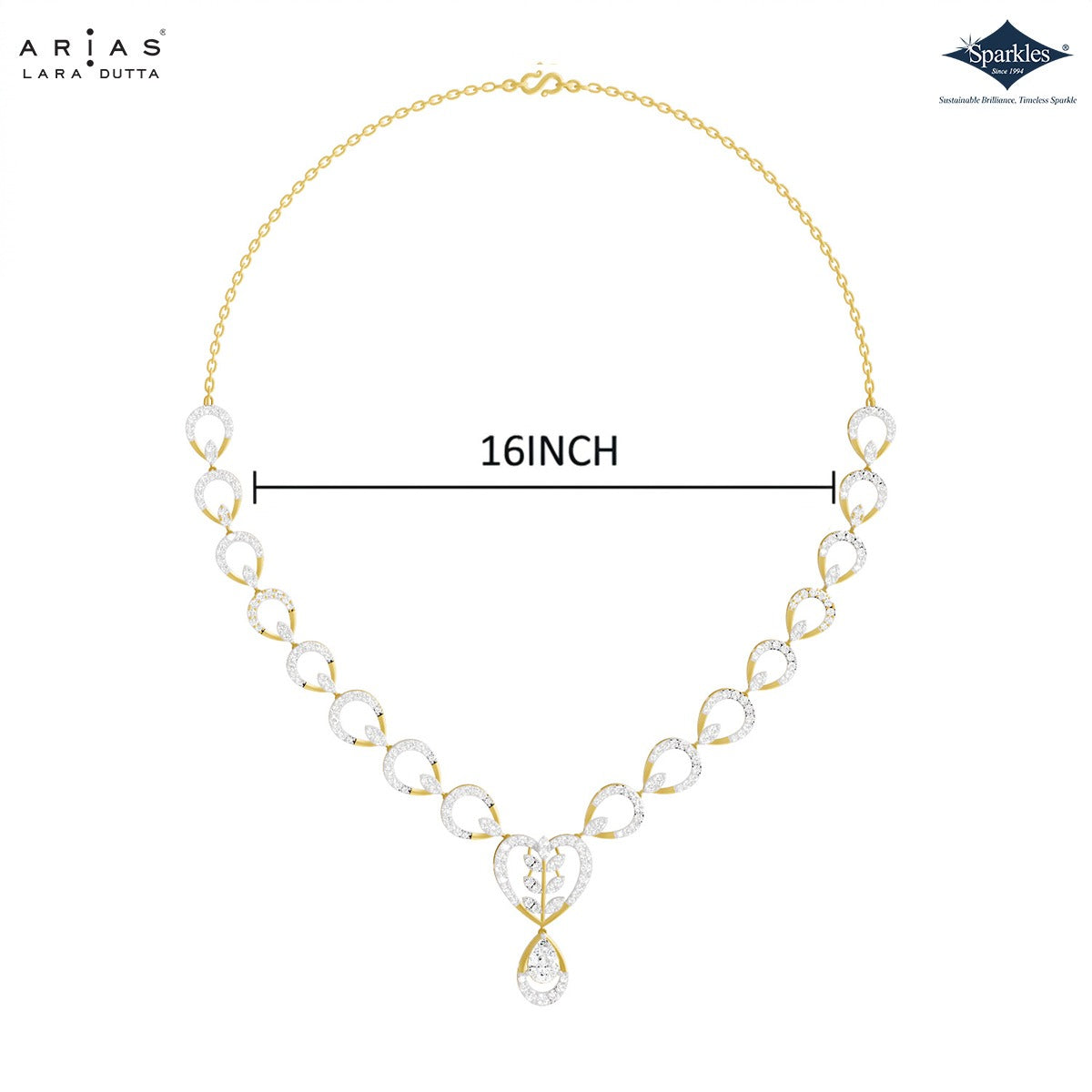 Arias by Lara Romantic Heart Link Diamond Pear Drop Necklace